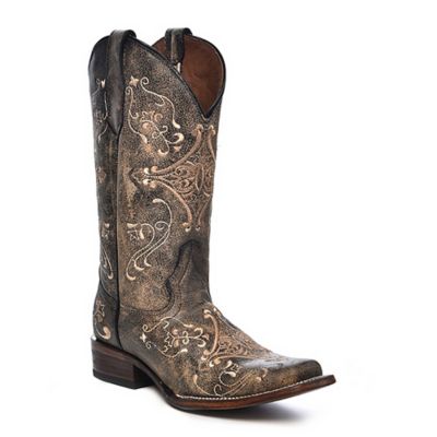 Image showing 0 th Corral Women's Crackled Embroidered Print Square Toe Boots