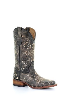 Corral Women's Crackled Embroidered Print Square Toe Boots