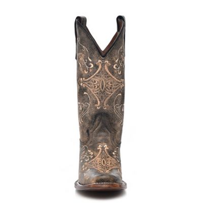 Image showing  Women's Crackled Embroidered Print Square Toe Boots