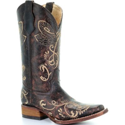 corral ladies distressed brown with bone embroidery