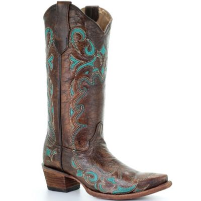 Corral Women's Side-Embroidery Cowboy Boots, Brown/Turquoise, L5193-M ...