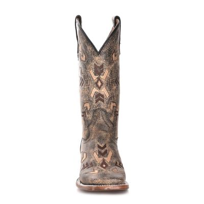 Image showing  Women's Distressed with Crackle Embroidered Arrowhead Square Toe Boots