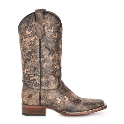 Image showing  Women's Distressed with Crackle Embroidered Arrowhead Square Toe Boots
