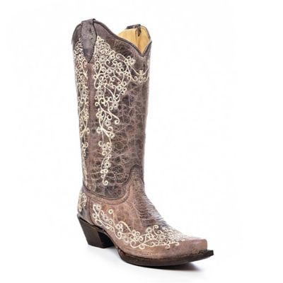 Corral Women's Wedding Big Floral Embroidered Snip Toe Boots
