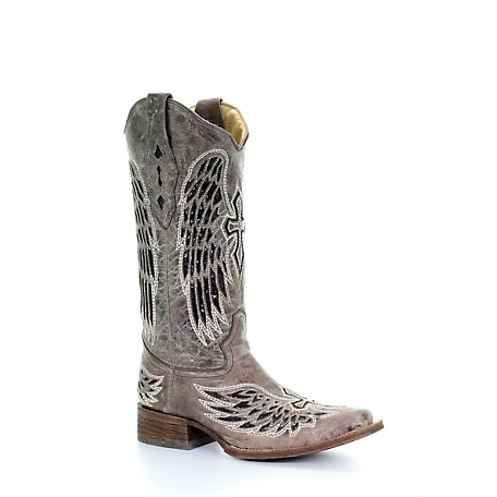 Corral Wing Cross-Stitch Sequin-Inlay Square Toe Boots