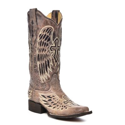 Corral Women's Wing Cross-Stitch Sequin-Inlay Square Toe Boots