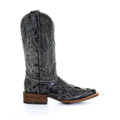 Image showing  Women's Vintage Python-Inlay Square Toe Boots, Black Inlay