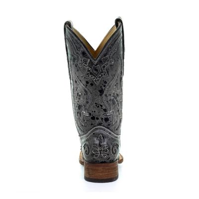 Image showing  Women's Vintage Python-Inlay Square Toe Boots, Black Inlay