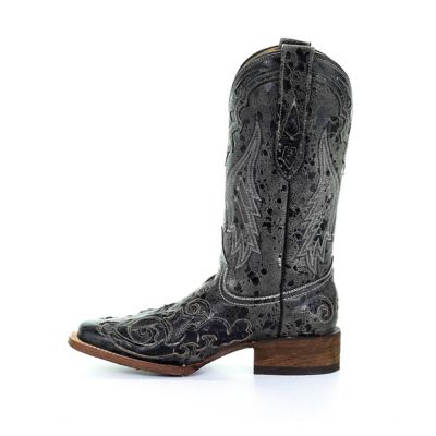 Image showing  Women's Vintage Python-Inlay Square Toe Boots, Black Inlay