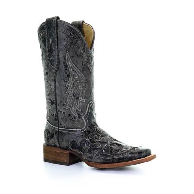 Corral Women's Vintage Python-Inlay Square Toe Boots, Black Inlay