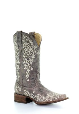 Corral Ladies White With Black Overlay Embroidery & Stud Boots A3973 