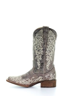 Image showing  Women's Wedding Big Floral Embroidered Square Toe Boots