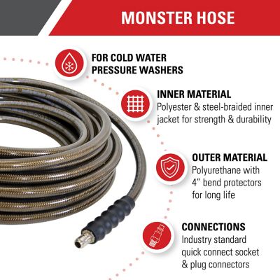 Image showing  3/8 in. x 150 ft. Cold Water Pressure Washer Replacement/Extension Steel Braided Monster Hose, 4,500 PSI, 41032