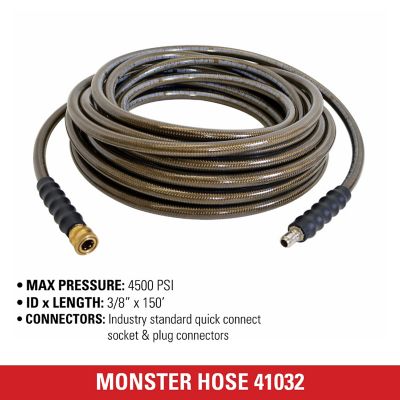 Image showing  3/8 in. x 150 ft. Cold Water Pressure Washer Replacement/Extension Steel Braided Monster Hose, 4,500 PSI, 41032