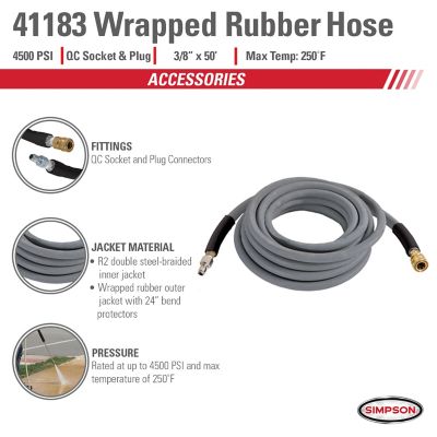 Image showing  3/8 in. x 50 ft. x 4500 PSI Wrapped Rubber Hot Water Pressure Washer Hose, R1 Single Steel-Braided Inner Jacket, 41183