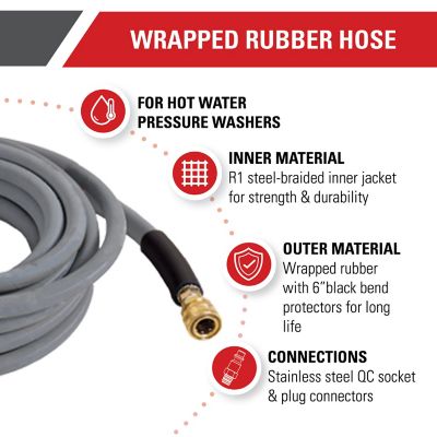 Image showing  3/8 in. x 50 ft. x 4500 PSI Wrapped Rubber Hot Water Pressure Washer Hose, R1 Single Steel-Braided Inner Jacket, 41183