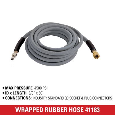 Image showing  3/8 in. x 50 ft. x 4500 PSI Wrapped Rubber Hot Water Pressure Washer Hose, R1 Single Steel-Braided Inner Jacket, 41183