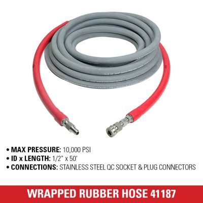 Image showing  3/8 x 50ft. Wrapped Rubber Hot Water Pressure Washer Hose, 10,000 PSI, 250 deg. F