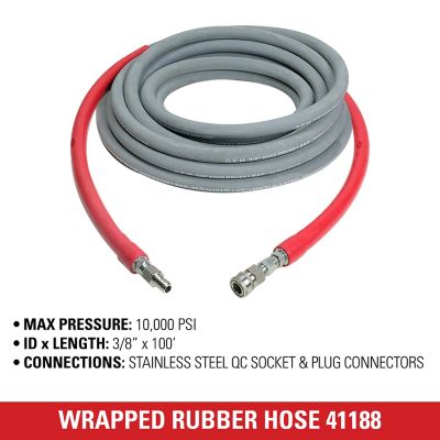 Image showing  3/8 in. x 100 ft. x 10,000 PSI Wrapped Rubber Hot Water Pressure Washer Hose, 41188