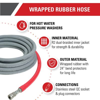 Image showing  1/2 x 200 ft. x 10,000 PSI Wrapped Rubber Cold/Hot Water Pressure Washer Hose, Double Steel-Braided Jacket, 41189