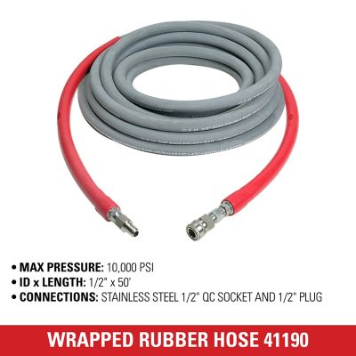 Image showing  1/2 x 50 ft. Wrapped Rubber Hot Water Pressure Washer Hose, 10,000 PSI, 250 Degrees F