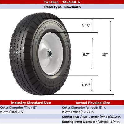 Image showing 13x3.5-6 Sawtooth No-Flat Tire Wheel, 3/4 in. Bore Size