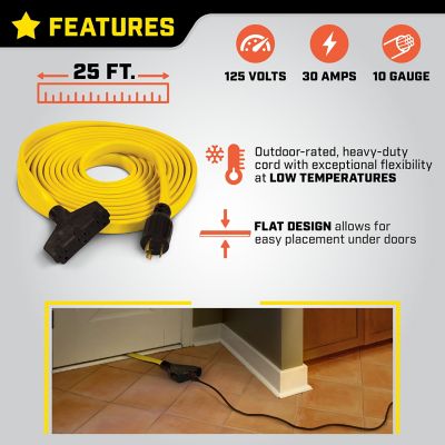 Image showing  25 ft. 125V 30A Fan Style Flat Generator Extension Cord