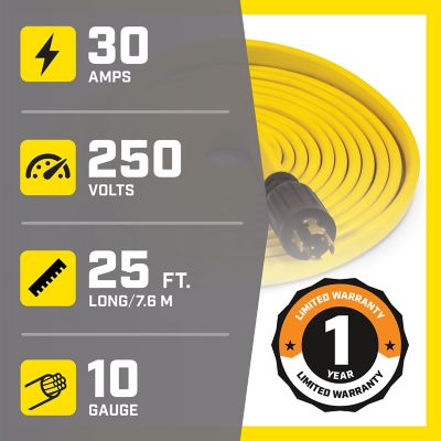 Image showing  25 ft. Indoor/Outdoor 125-250V 30A Flat Generator Extension Cord