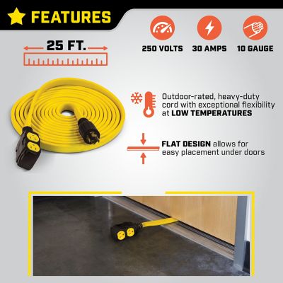 Image showing  25 ft. Indoor/Outdoor 125-250V 30A Flat Generator Extension Cord