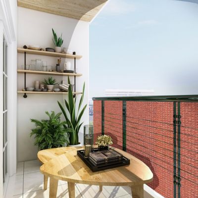 Image showing  6 ft. x 15 ft. 70% UV Block Knitted Fabric Shade, Prepack Roll, Terracotta