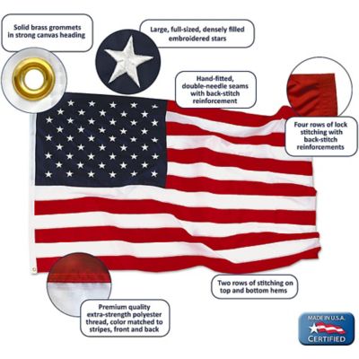 Image showing  American Flag with Sewn Stripes, Embroidered Stars and Brass Grommets, 3 ft. x 5 ft., Nyl-Glo
