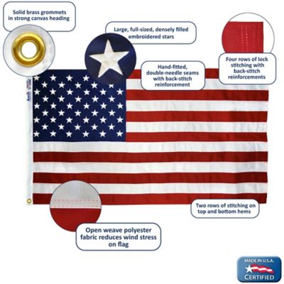 Image showing  American Flag with Sewn Stripes, Embroidered Stars and Brass Grommets, 3 ft. x 5 ft., Tough-Tex