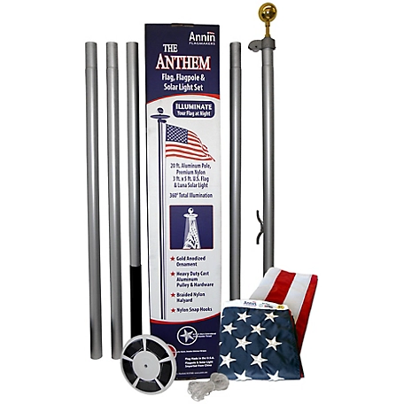 Annin American Flag and Flagpole Set, 20 ft. Aluminum Pole, Ground Flagpole and 3 ft. x 5 ft. US Flag, 742371