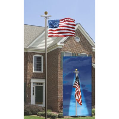 Image showing  American Flag and Flagpole Set, 20 ft. Aluminum Pole, Ground Flagpole and 3 ft. x 5 ft. US Flag