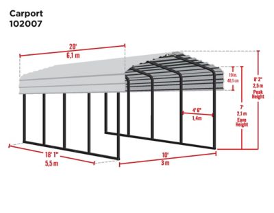 Image showing 5 th Arrow 10 ft. x 20 ft. Steel Carport, Black/Eggshell