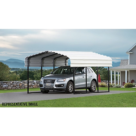 Arrow Steel Carport, 10 ft. x 29 ft. x 7 ft. Galvanized Black/Eggshell