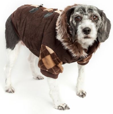 Image showing  Argyle Style Insulated Designer Patterned Suede Dog Jacket with Hood