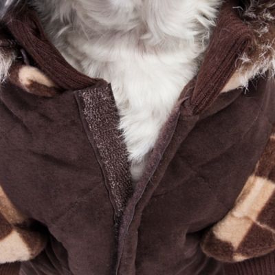 Image showing  Argyle Style Insulated Designer Patterned Suede Dog Jacket with Hood