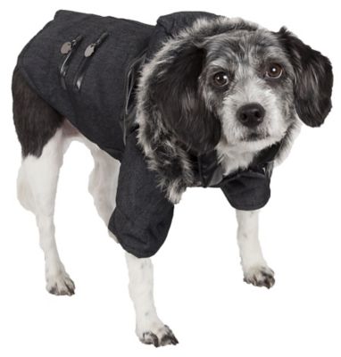 Pet Life Ruff-Choppered Denim Fashioned Wool Dog Coat