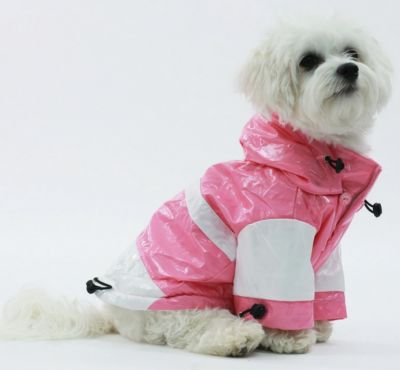 Image showing  2-Tone PVC Waterproof Adjustable Pet Raincoat, Pink/White