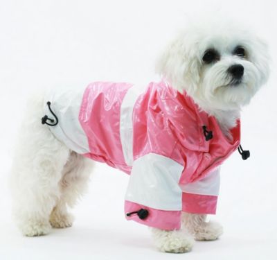 Image showing  2-Tone PVC Waterproof Adjustable Pet Raincoat, Pink/White