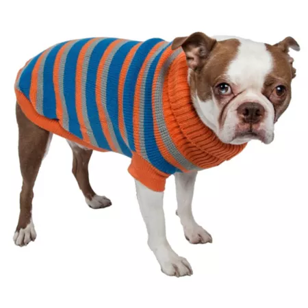 Pet Life Fashion Striped Thick Cable Knit Dog Polo Shirt Dog Sweaters