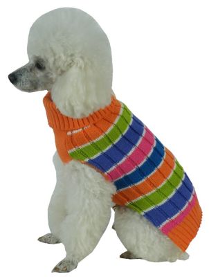Pet Life Tutti-Beauty Rainbow Heavy Cable Knitted Ribbed Designer Turtleneck Dog Sweater
