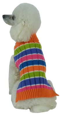 Image showing  Tutti-Beauty Rainbow Heavy Cable Knitted Ribbed Designer Turtleneck Dog Sweater