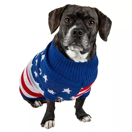 Pet Life Patriot Independence Star Ribbed Turtleneck Dog Sweater Dog Sweaters