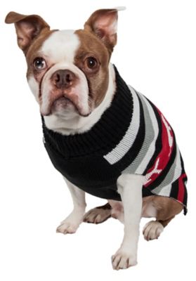 Image showing  Dog Patterned Fashion Stripe Ribbed Turtleneck Dog Sweater