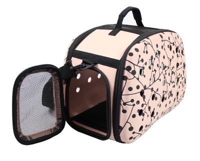 Pet Life Narrow Shelled Perforated Lightweight Collapsible Military Grade Transportable Designer Pet Carrier, Pink