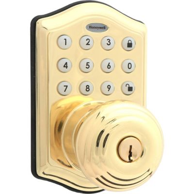 Honeywell Digital Electronic Entry Keypad with Knob Door Lock, Polished Brass