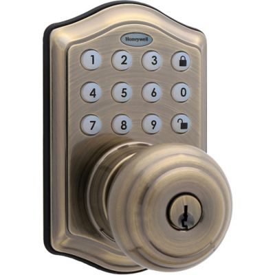 Honeywell Digital Electronic Entry Keypad Door Lock with Knob, Antique Brass