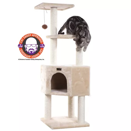 Armarkat 48" 3-Tier Real Wood Cat Tower for Kitten Play Beige Cat Trees & Condos